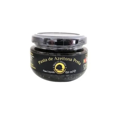Frasco de pasta de azeitona preta com tampa metalizada