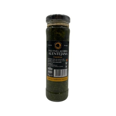 Frasco de vidro com pasta verde e rótulo preto e amarelo