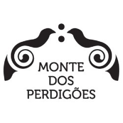 Logótipo preto com dois perdigões estilizados e texto MONTE DOS PERDIGÕES