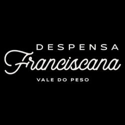 Logótipo branco com texto DESPENSA Franciscana VALE DO PESO sobre fundo preto