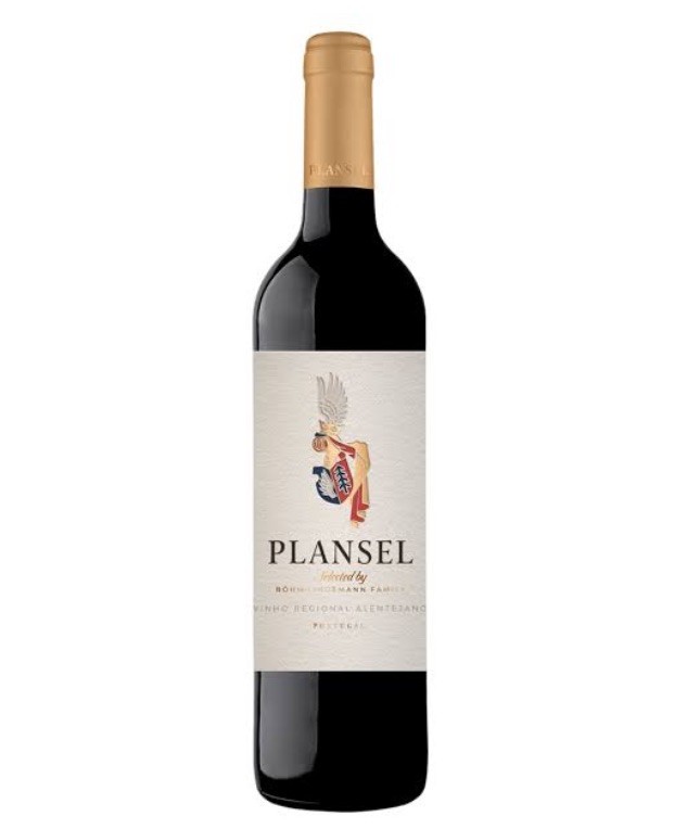 Garrafa de vinho tinto PLANSEL com rótulo ilustrado e cápsula dourada