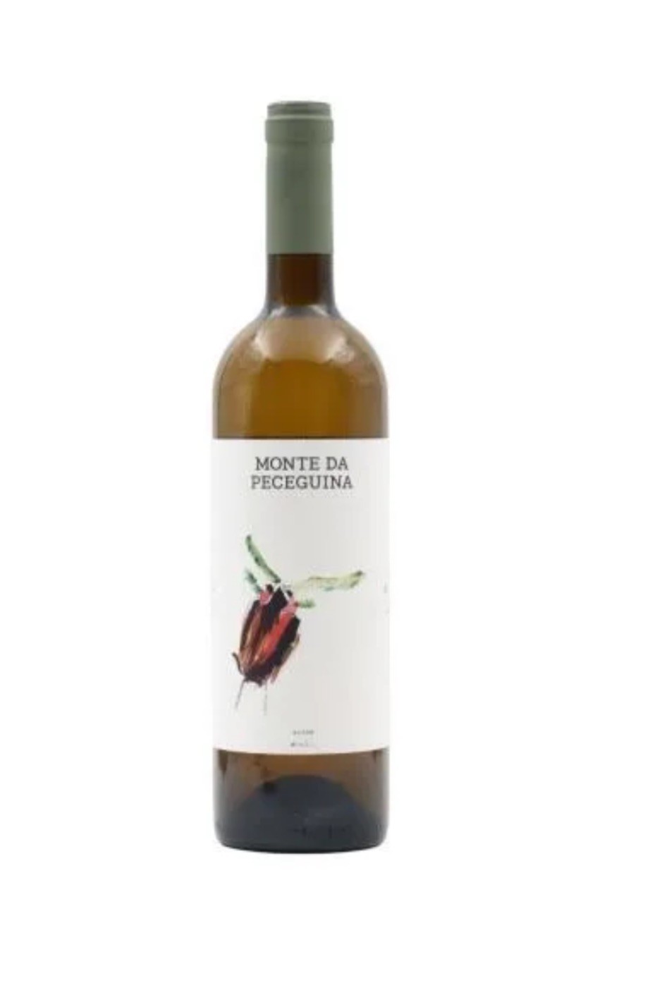 Garrafas de vinho branco Monte da Peceguina com rótulo branco