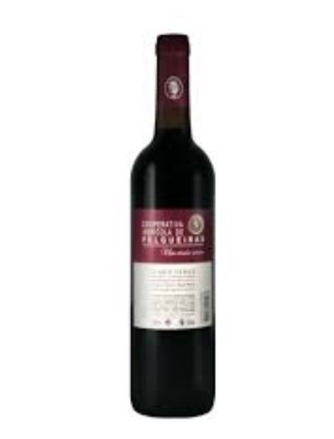 Garrafa de vinho tinto com rótulo vermelho e branco