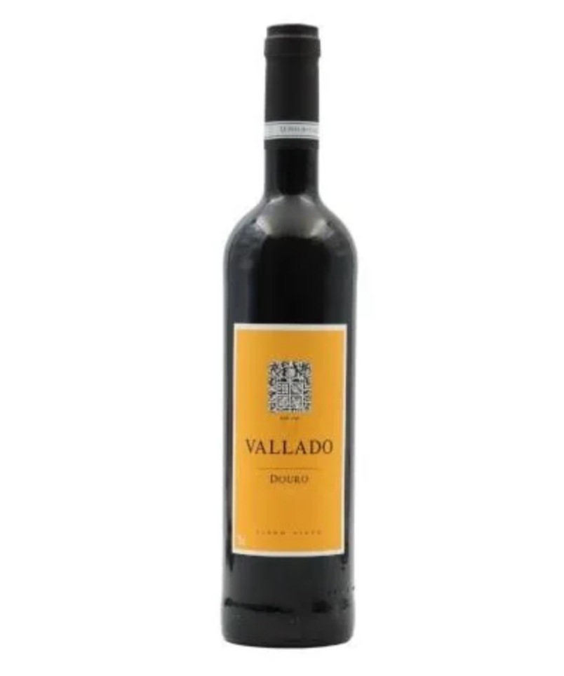 Garrafa de vinho tinto VALLADO DOURO com rótulo amarelo