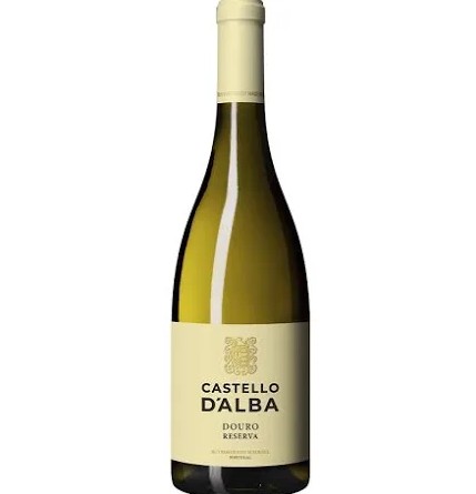 Garrafa de vinho branco Castello DAlba Douro Reserva com rótulo creme