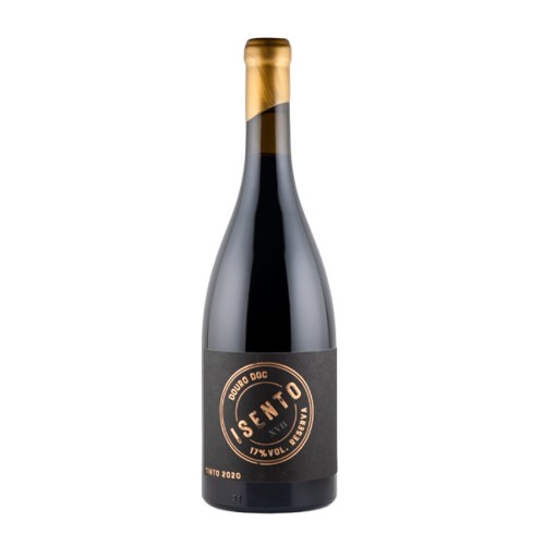 Garrafa de vinho tinto com rótulo preto e dourado e tampa dourada