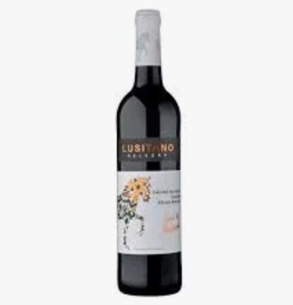 Garrafa de vinho tinto Lusitano Reserva com rótulo floral
