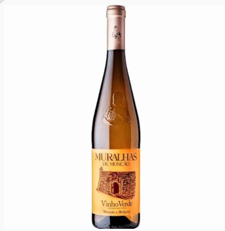 Garrafa de vinho Muralhas de Monção Vinho Verde com rótulo amarelo