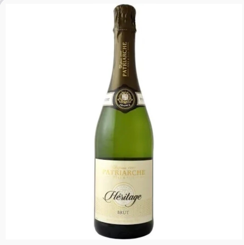 Garrafa de vinho espumante verde com rótulo creme e tampa dourada