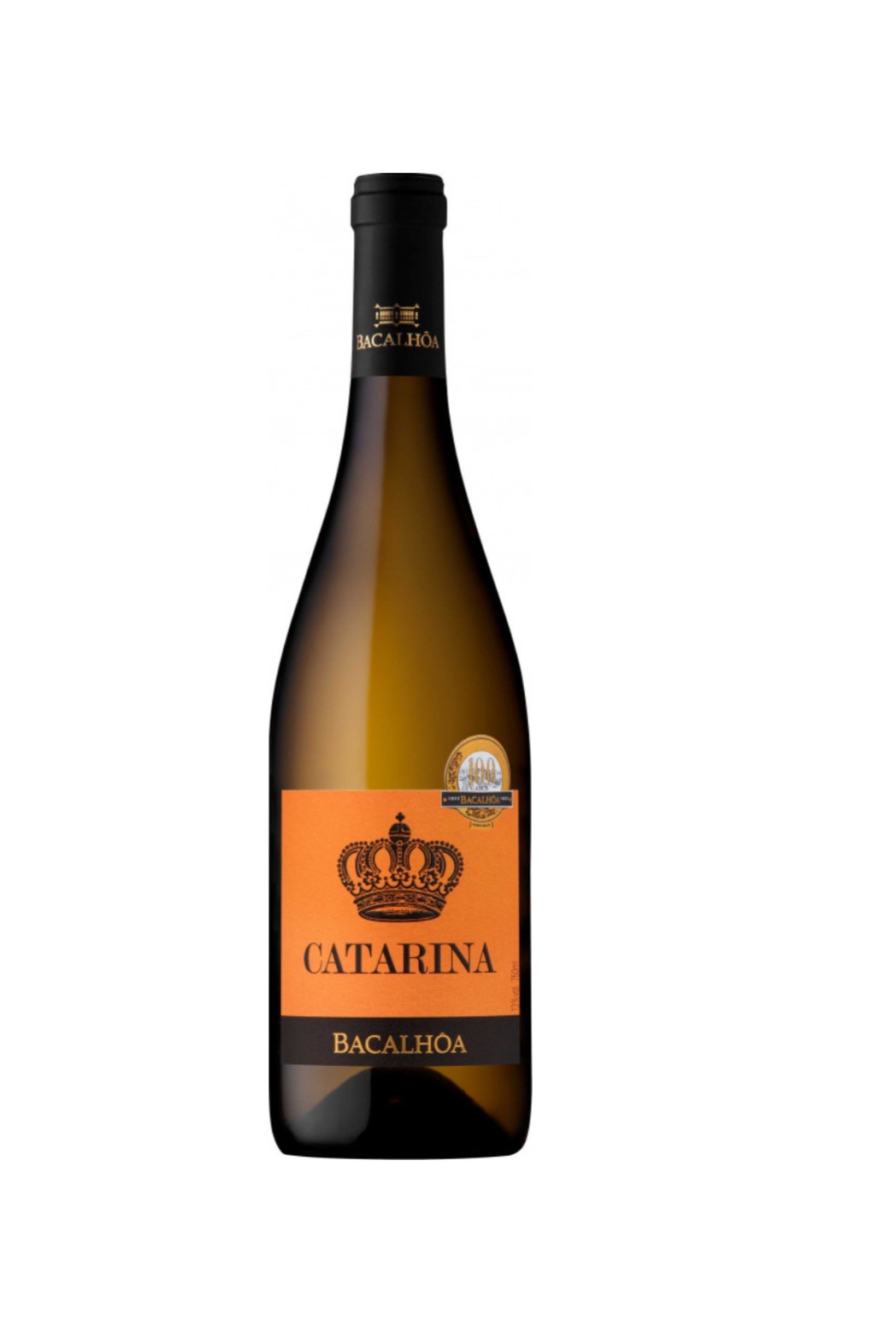 Garrafa de vinho Bacalhôa Catarina com rótulo laranja e preto