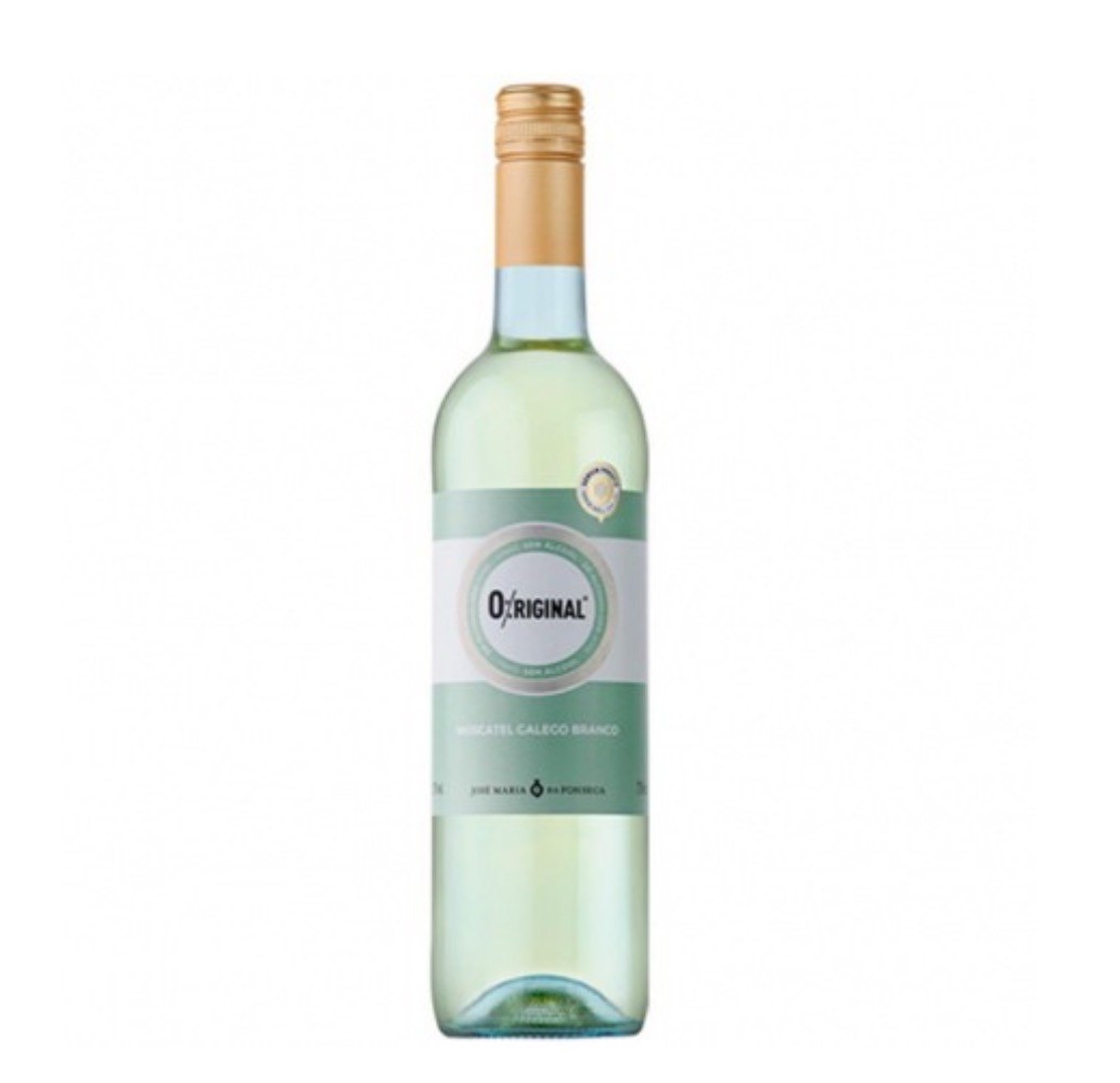 Garrafa de vinho branco O'Original com rótulo verde e branco
