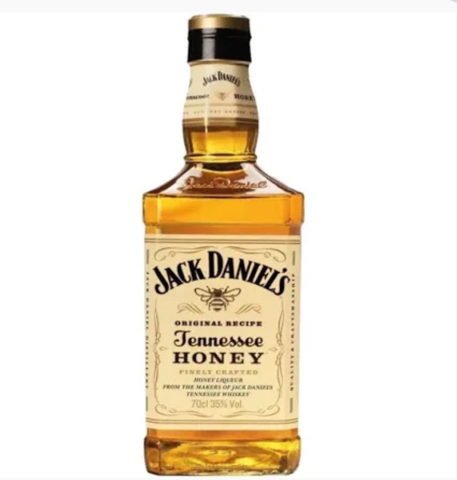 Garrafa de whisky Jack Daniel's Tennessee Honey com etiqueta creme e tampa preta