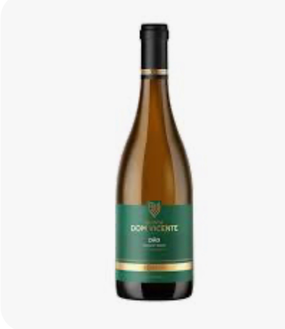 Garrafa de vinho Dom Vicente com rótulo verde e dourado