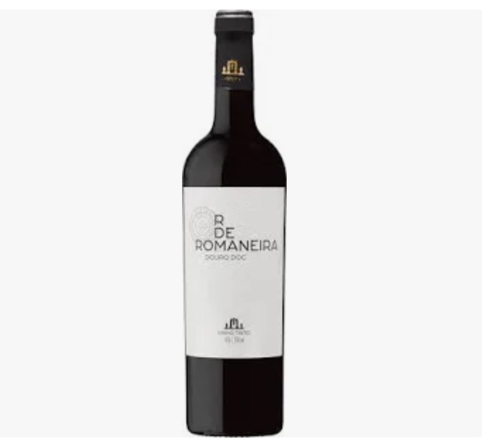 Garrafa de vinho tinto com rótulo branco e rolha preta