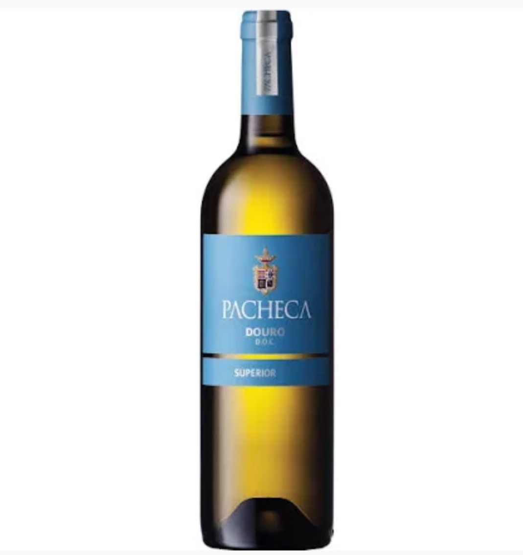 Garrafa de vinho branco Pacheca Douro com rótulo azul
