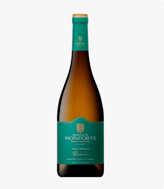 Garrafa de vinho verde Quinta de Monforte Reserva com rótulo verde