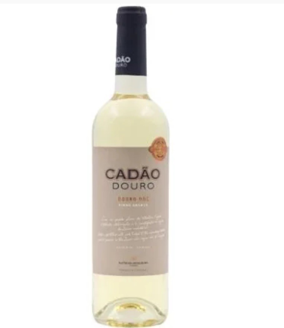 Garrafa de vinho branco CADÃO DOURO com rótulo cinzento e tampa preta