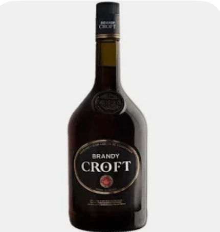 Garrafa de brandy Croft com rótulo preto e tampa preta