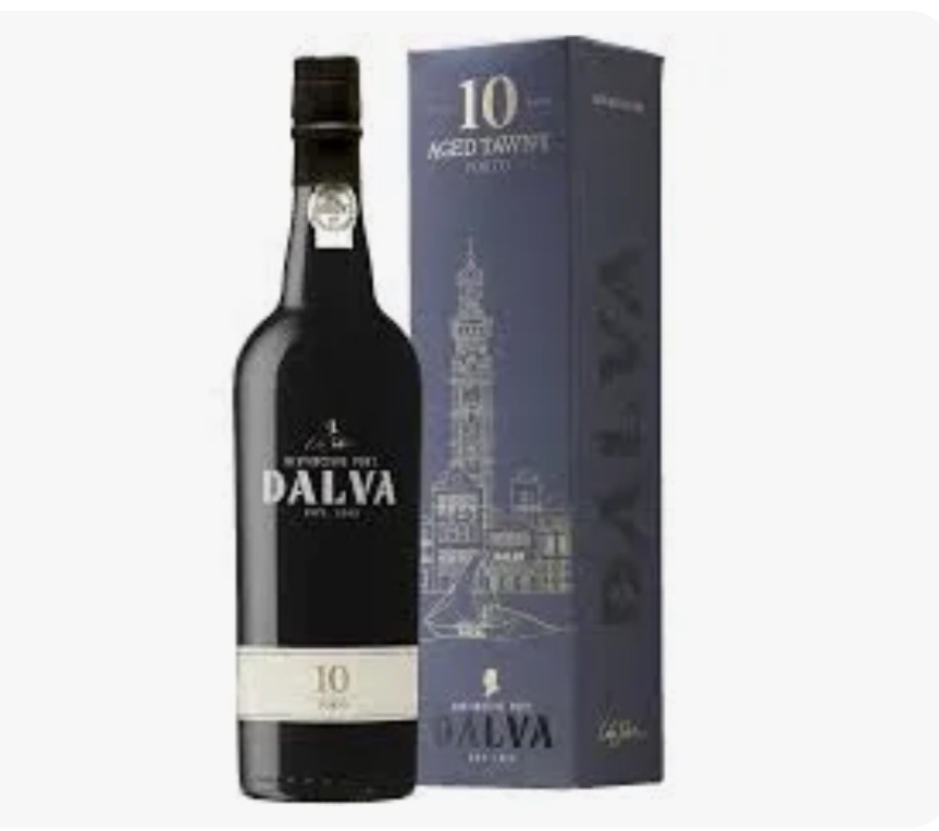 Garrafa de vinho do Porto Dalva 10 anos com caixa azul