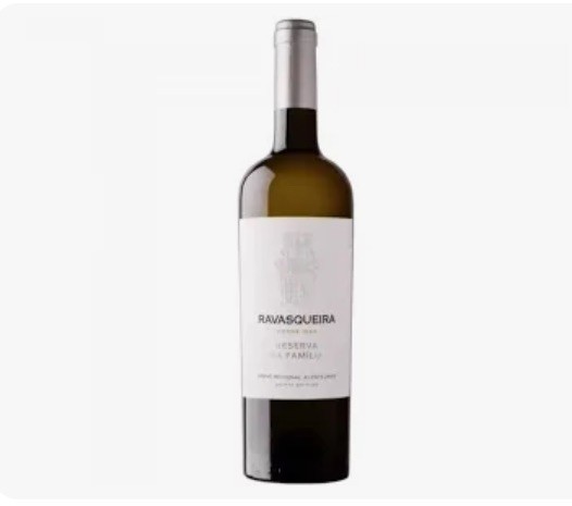 Garrafa de vinho branco com rótulo branco e tampa metálica prateada