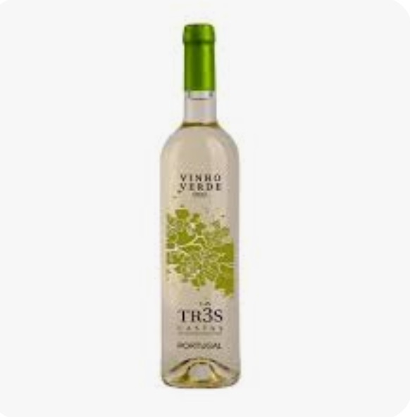 Garrafa de vinho branco Vinho Verde com rótulo e rolha verdes