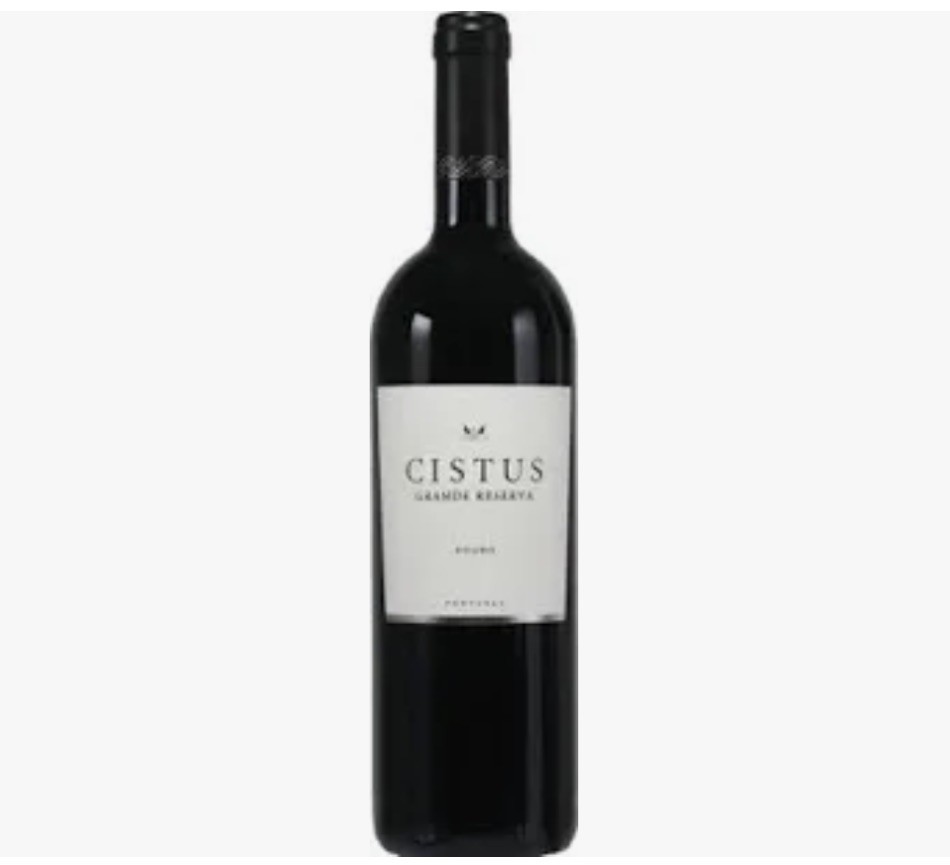 Garrafa de vinho tinto Cistus Grande Reserva com rótulo branco