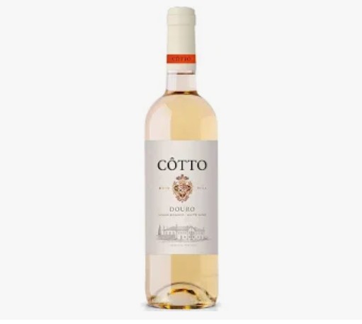 Garrafa de vinho branco Côtto Douro com rótulo branco e tampa branca.