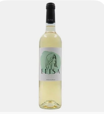 Garrafa de vinho branco ELISA com rótulo branco e verde