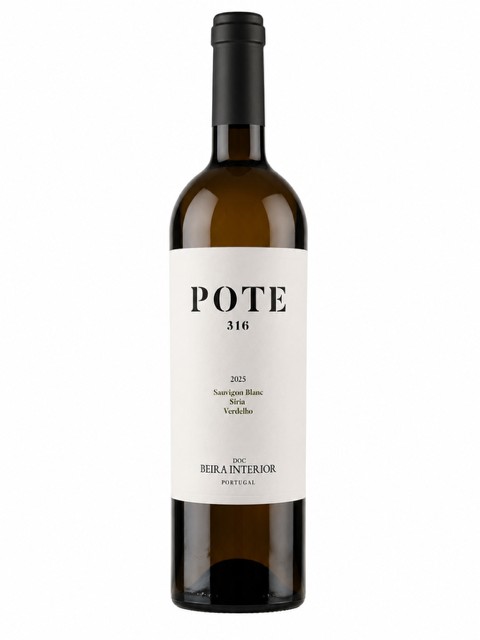 Garrafas de vinho branco POTE 316 com rótulo branco e texto preto