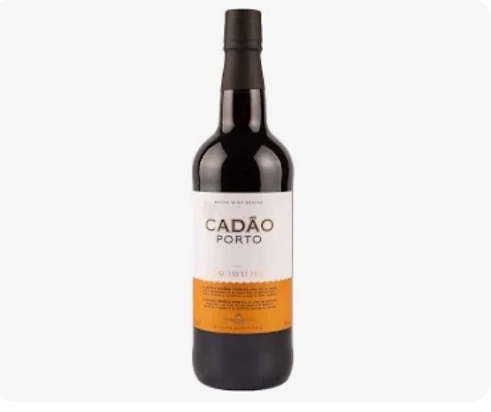 Garrafa de vinho do Porto CADÃO com rótulo branco e amarelo