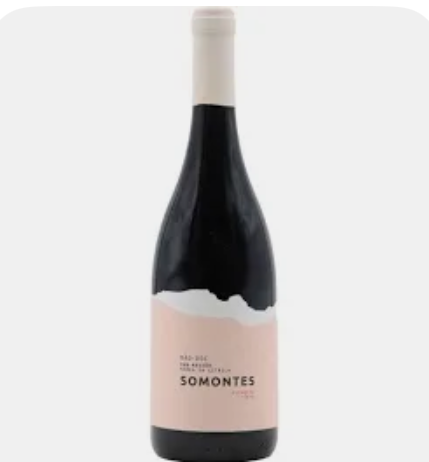 Garrafas de vinho tinto SOMONTES com rótulo rosa claro e tampa branca