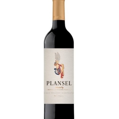 Garrafa de vinho tinto PLANSEL com rótulo ilustrado e cápsula dourada