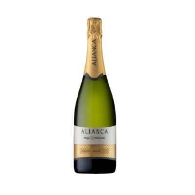 Garrafa de champanhe verde com rótulo branco e dourado e tampa dourada