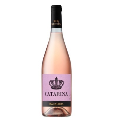 Garrafa de vinho rosé Bacalhôa com rótulo rosa e tampa preta
