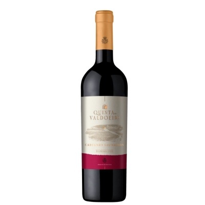 Garrafas de vinho tinto Quinta Valdoeiro com rótulo branco e tampa dourada