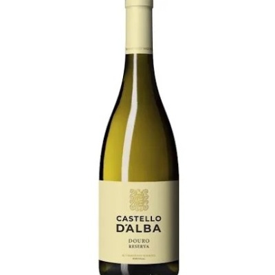 Garrafa de vinho branco Castello DAlba Douro Reserva com rótulo creme