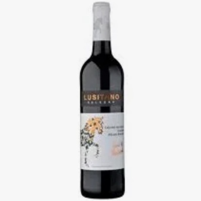 Garrafa de vinho tinto Lusitano Reserva com rótulo floral