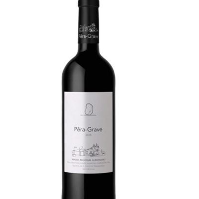 Garrafa de vinho tinto Pêra-Grave 2018 com rótulo branco