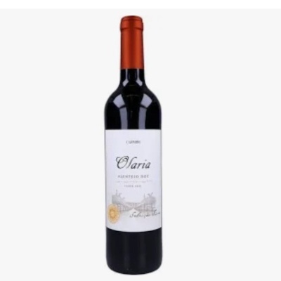 Garrafa de vinho tinto Olaria Alentejo DOC 2018 com rótulo branco e tampa laranja