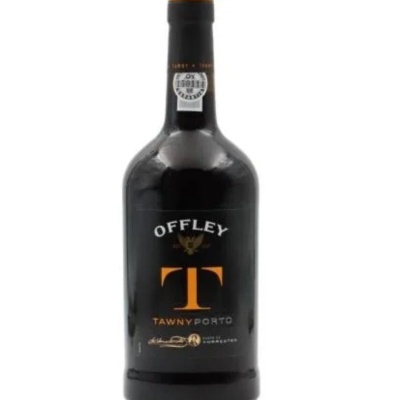 Garrafa de vinho do Porto preto de vidro com rótulo preto e texto laranja