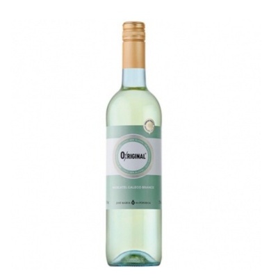 Garrafa de vinho branco O'Original com rótulo verde e branco