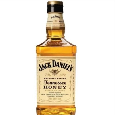 Garrafa de whisky Jack Daniel's Tennessee Honey com etiqueta creme e tampa preta