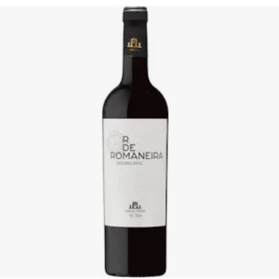 Garrafa de vinho tinto com rótulo branco e rolha preta