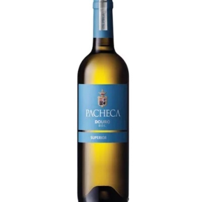 Garrafa de vinho branco Pacheca Douro com rótulo azul