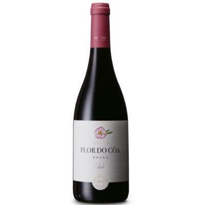 Garrafa de vinho Flor do Côa Douro com rótulo branco e cápsula rosa
