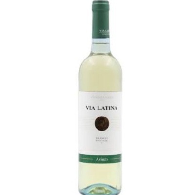 Garrafas de vinho branco VÍA LATINA Arinto com rótulo branco e verde