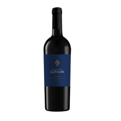 Garrafa de vinho tinto com rótulo azul e texto EL PA LISANDRO
