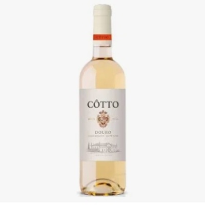 Garrafa de vinho branco Côtto Douro com rótulo branco e tampa branca.