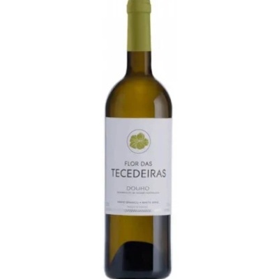 Garrafa de vinho branco Flor das Tecedeiras com rótulo branco