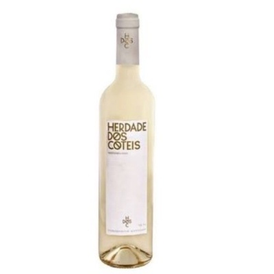 Garrafa de vinho branco Herdade dos Coteis com rótulo branco